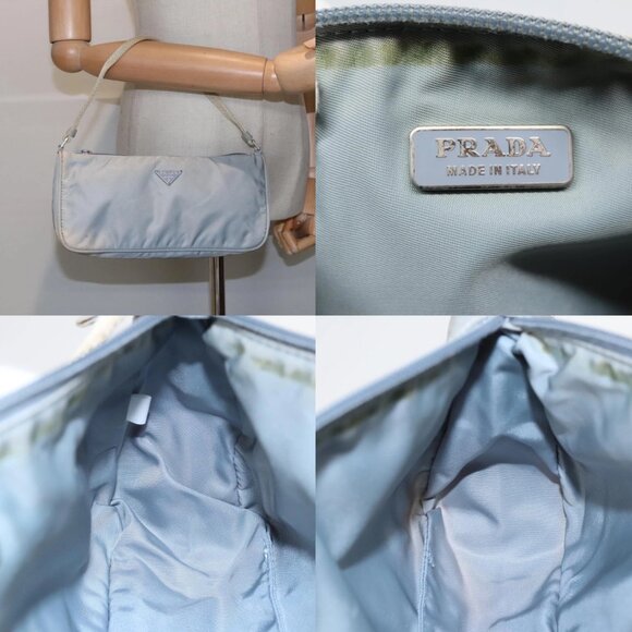 PRADA Pouch Nylon Blue Beige Silver Auth ep5947 - Picture 14 of 15
